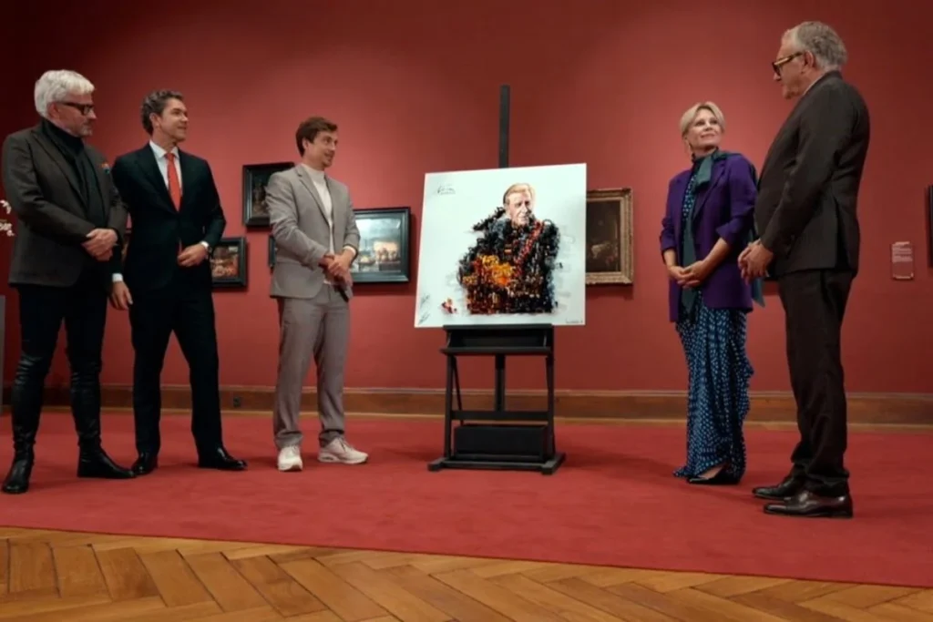 De ‘Stukken Van Mensen ‘ experts rond het kunstwerk als ode aan Will Tura, met Niels Destadsbader